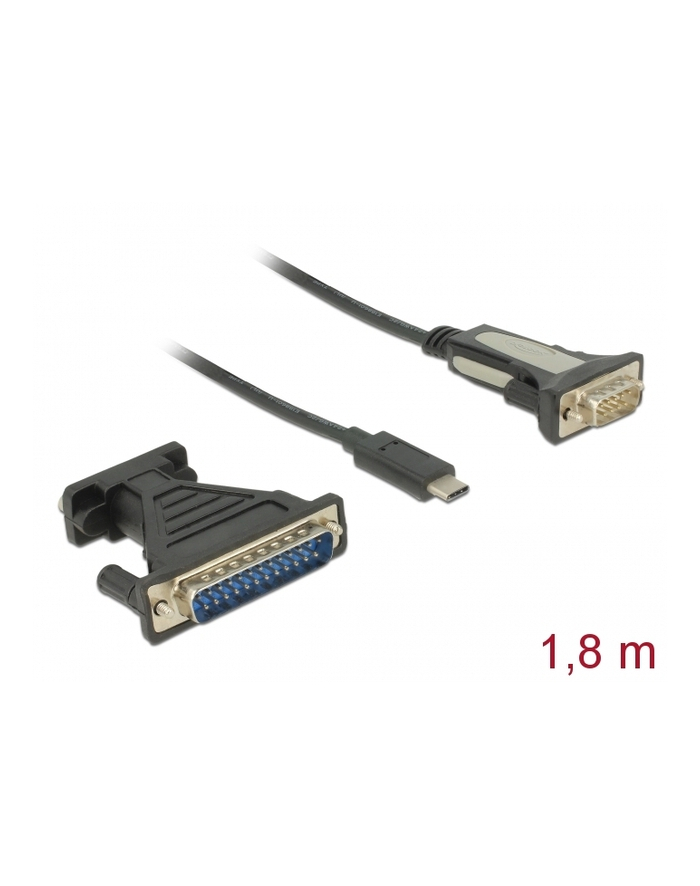 Kabel adapter Delock USB type-C (M) -> Serial 9-pin DB9 (M) 1,8m czarny + adapter DB25 główny