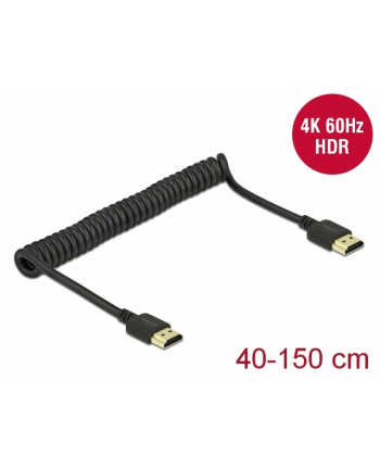 Kabel HDMI 2.0 Delock M/M spirala czarny 0,4m - 1,5m