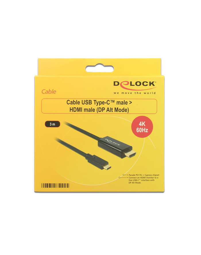Kabel adapter Delock USB-C - HDMI (DisplayPort Alternate Mode) M/M 3m czarny główny