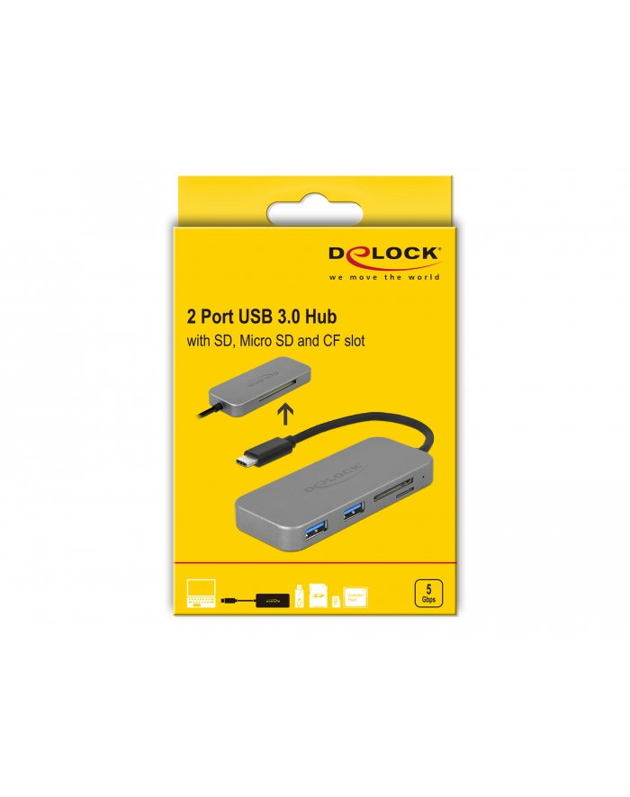 Hub USB Delock 2x USB-C 3.1 + czynik SD + czytnik CF 0,12m szary główny