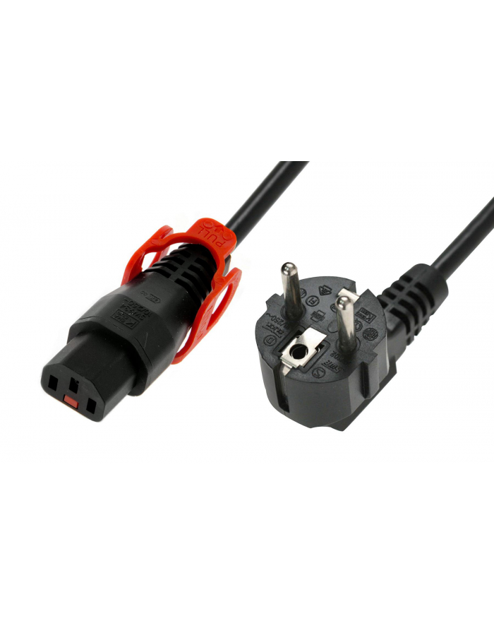 digitus Kabel połączeniowy zasilający blokada IEC LOCK+ 3x1mm2 Schuko kątowy/C13 prosty M/Ż 2m czarny główny
