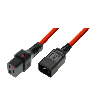 digitus Kabel zasilający serwerowy blokada IEC LOCK 3x1,5mm2 C20 prosty/C19 prosty M/Ż 2m czerwony