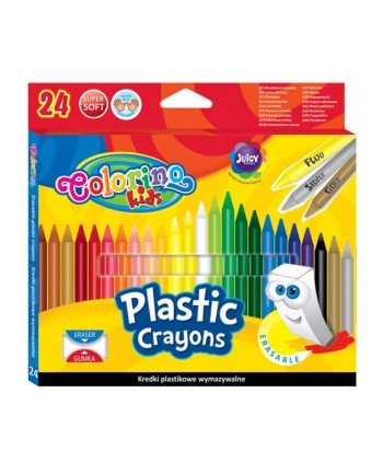 patio Kredki świecowe okrągłe plastikowe wymazywalne z gumką 24 kol. Colorino Kids 92029