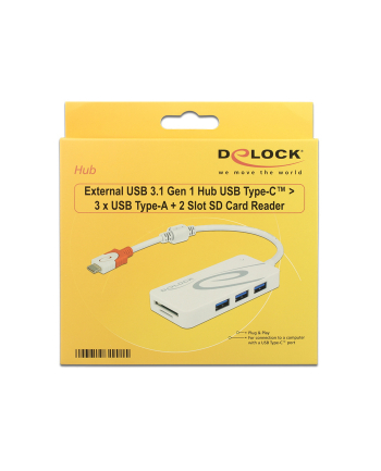 DeLOCK USB C Hub, USB Hub (white, USB 3.0, SD, microSD)
