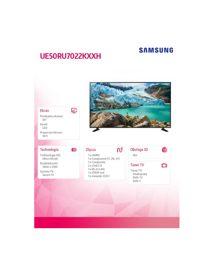 samsung Telewizor 50 cali UE50RU7022KXXH główny