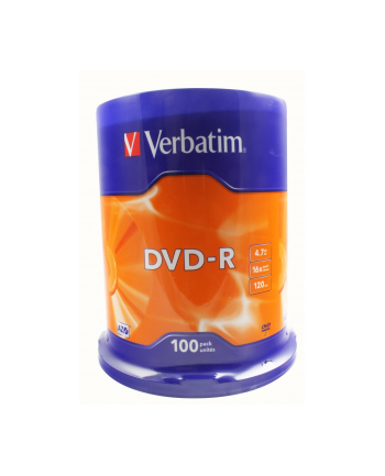 Płytki VERBATIM DVD-R 16x 4.7GB 100 CB 43549