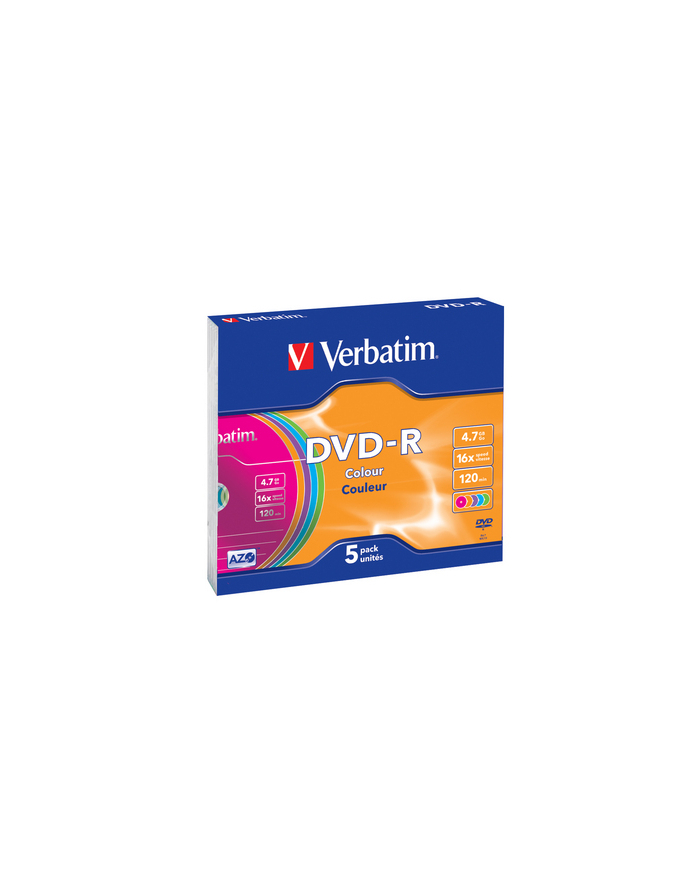 Płytki DVD-R VERBATIM 16x 4.7GB 5P Slim Colour     43557 główny