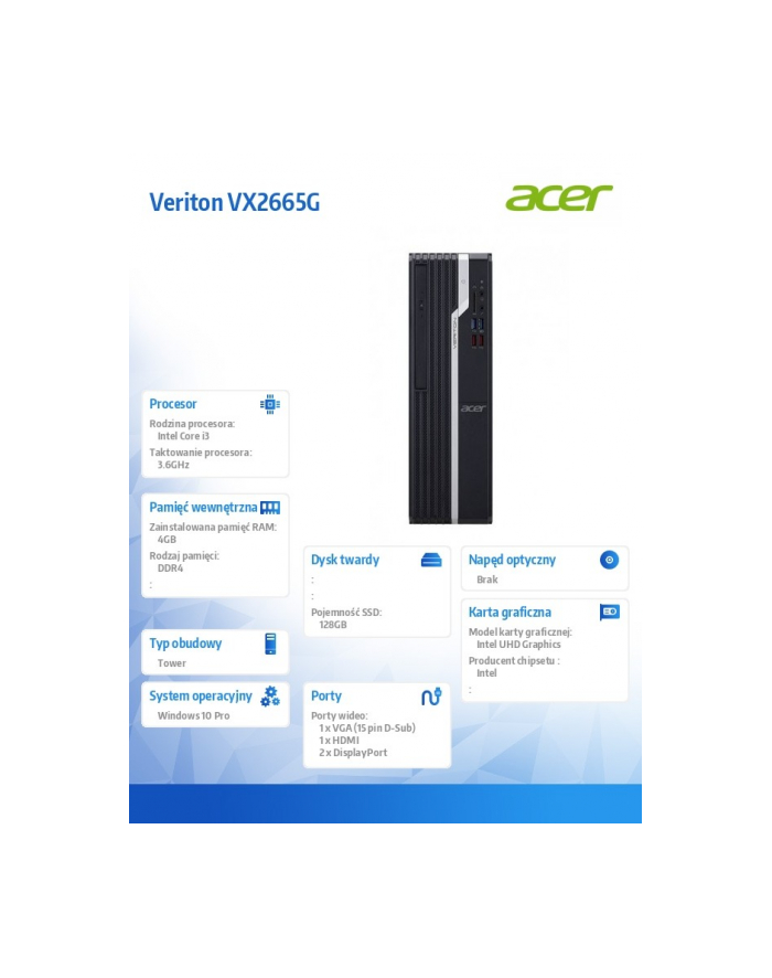 acer Komputer Veriton VX2665G WIN10 PRO EDU/i3-8100/4GB/128SSD/INT9260 główny