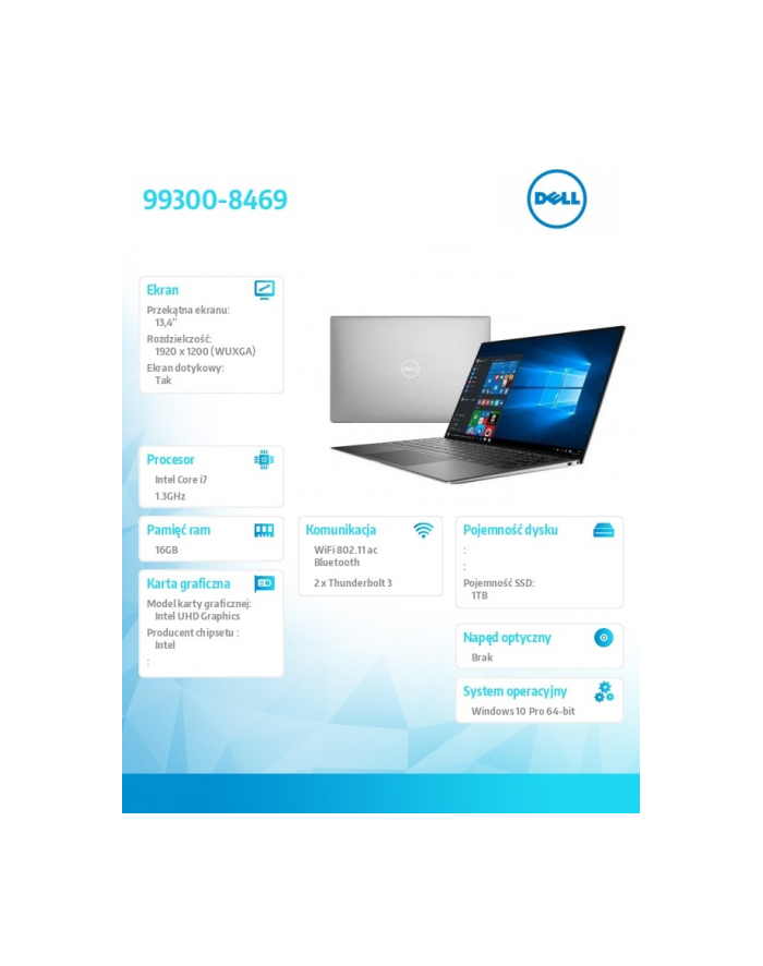 dell Laptop XPS 9300 Windows 10 Pro i7-1065G7/1TB/16/2Y/INT główny