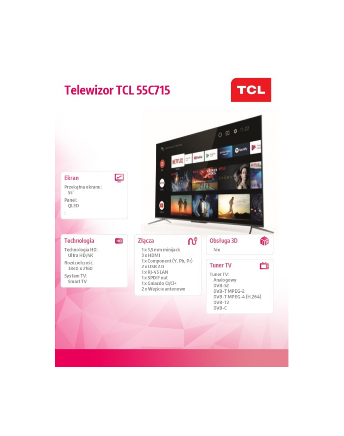 tcl Telewizor QLED 55 cali 55C715 główny
