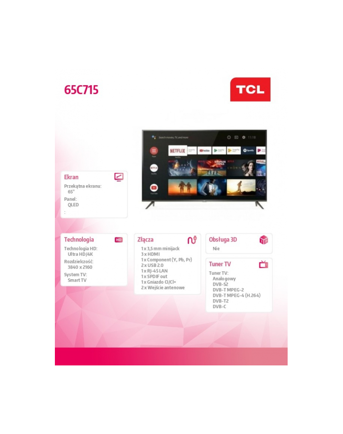 tcl Telewizor QLED 65 cali 65C715 główny