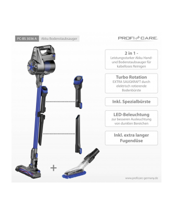 proficare Professional Care PC BS 3036 A, upright vacuum cleaner (grey / blue, 2-in-1 device)