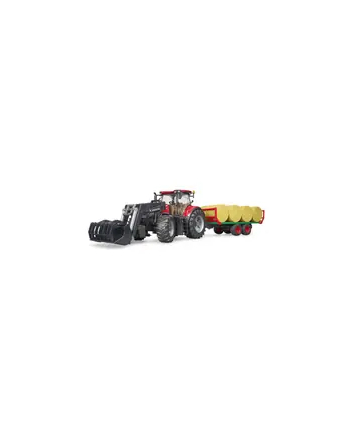 Traktor Case IH Optum 300CVX z ładowarką czołową i przyczepą z belami siana BRUDER