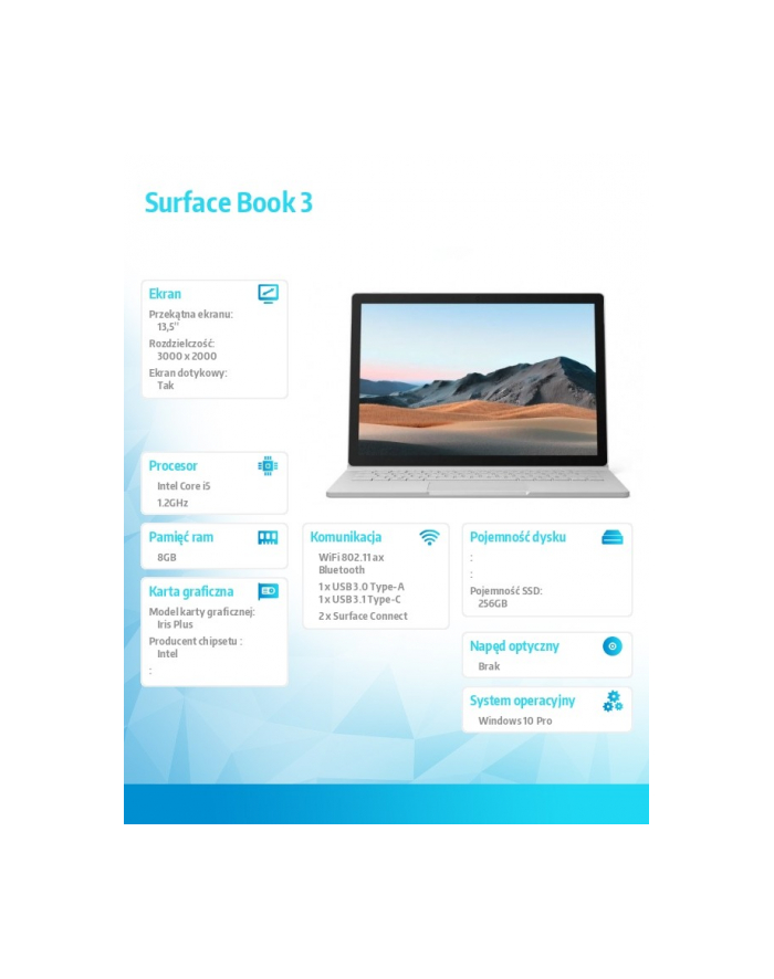 microsoft Notebook Surface Book 3 W10Pro i5-1035G7/8GB/256GB/IrisPlus Commercial 13.5' SKR-00009 główny