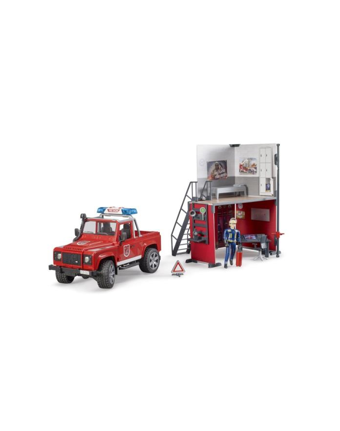 BWorld Remiza z wozem strażackim OLand Rover i figurką 62701 BRUDER główny