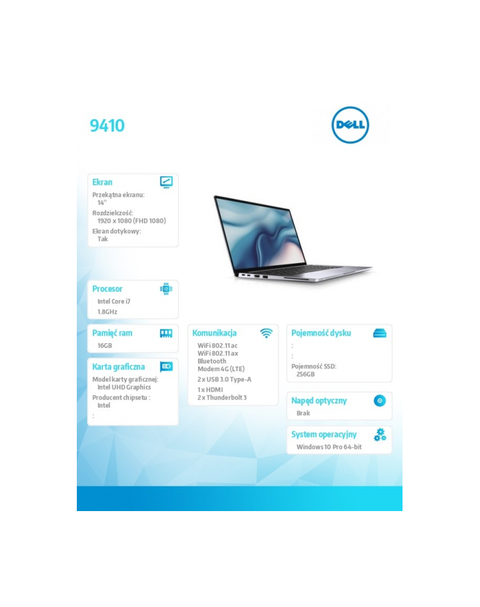 dell Notebook Latitude 9410 2in1 W10P i7-10610U/256/16/UHD/Touch główny