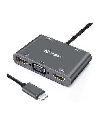 SANDBERG USB-C Dock 2xHDMI+1xVGA+USB+PD