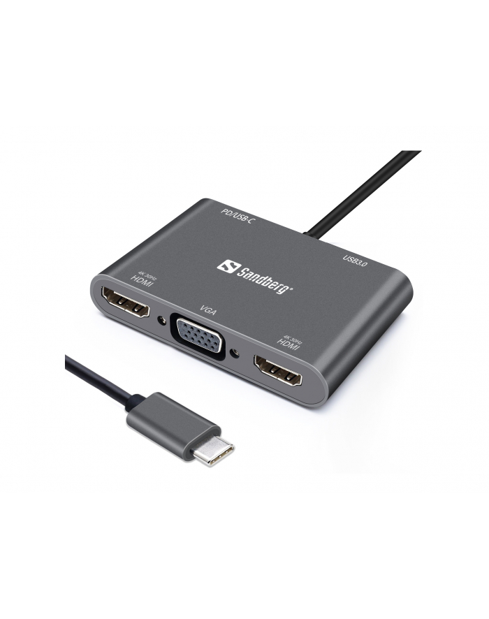 SANDBERG USB-C Dock 2xHDMI+1xVGA+USB+PD główny