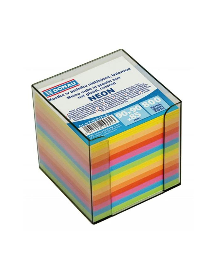 pbs connect Kostka DONAU nieklejona, w pudełku 95x95x95mm 800 kartek neon, mix kolorów główny