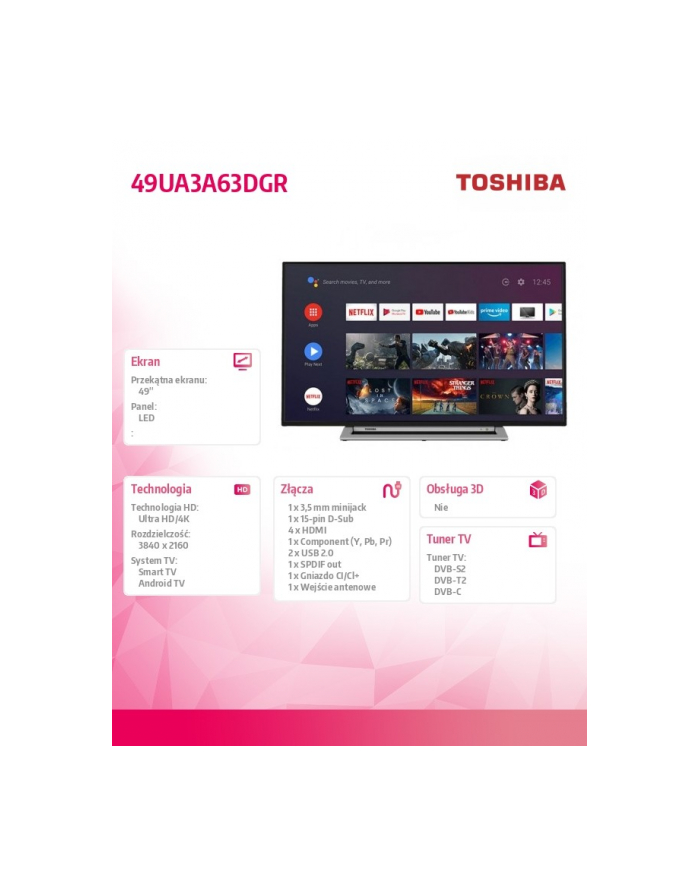 toshiba Telewizor LED 49 cali 49UA3A63DGR główny