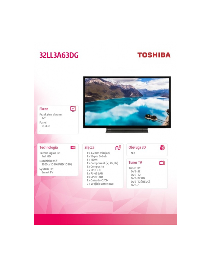 toshiba Telewizor Full HD 32 cale 32LL3A63DG główny
