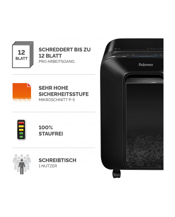 fellowes Niszczarka LX201 czarna P-5 ścinki 2x12mm