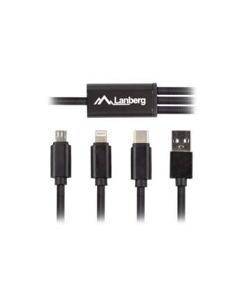 lanberg Kabel COMBO USB-A(M)->USB MICRO(M)+LIGHTNING(M)+USB-C(M) 2.0 1m czarny Premium