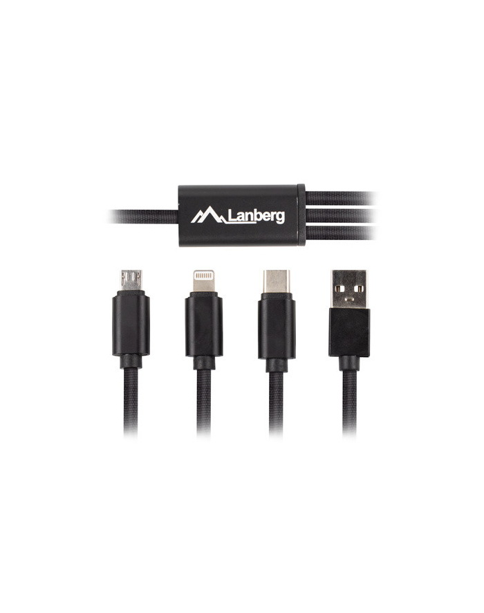 lanberg Kabel COMBO USB-A(M)->USB MICRO(M)+LIGHTNING(M)+USB-C(M) 2.0 1m czarny Premium główny
