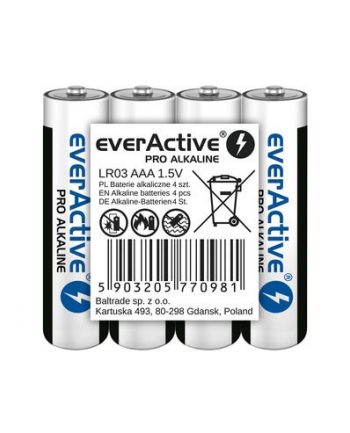 EVERACTIVE BATERIE ALKALICZNE PRO ALKALINE R03  AAA  SHRINK 4SZT   1250 MAH  WYSOKA WYDAJNOŚĆ  LR03PRO4T