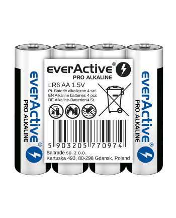 EVERACTIVE BATERIE ALKALICZNE PRO ALKALINE AA  LR6  SHRINK 4 SZT  1250 MAH  WYSOKA WYDAJNOŚĆ  LR6PRO4T