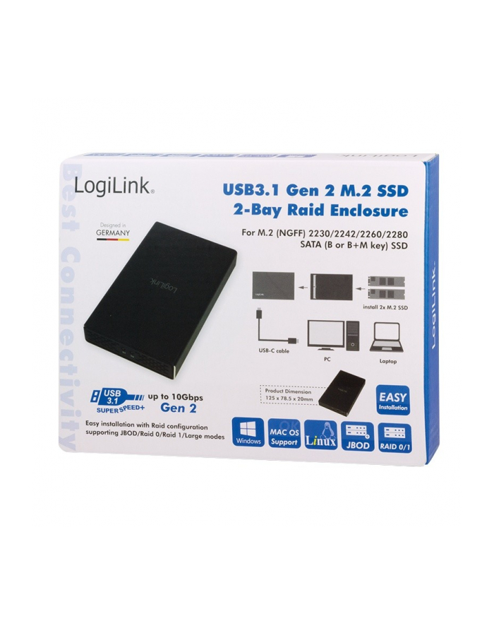 logilink Zewnętrzna obudowa SSD 2x M.2 SATA, USB3.1 gen2, Raid główny