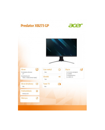 acer Monitor 27 cali Predator XB273 GPbmiiprzx