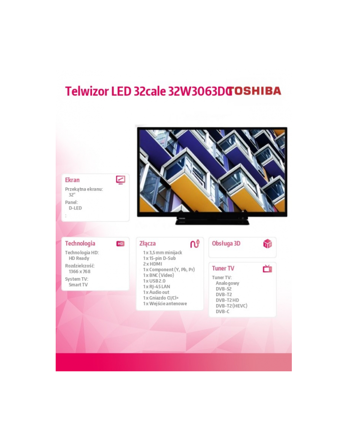 toshiba Telwizor LED 32cale 32W3063DG główny