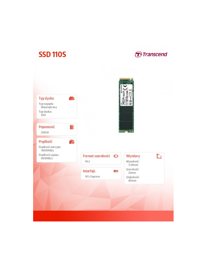 transcend Dysk SSD 110S 256GB 2280 M.2 NVMe PCIe Gen3 x4 główny