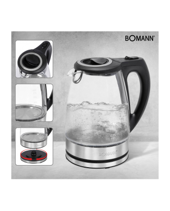 Bomann glass kettle WKS 6032 G (stainless steel / black, 1.7 liters)