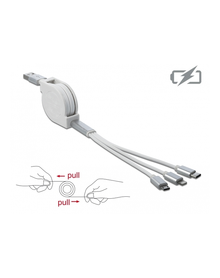 DELOCK USB 3in1 Retractable Charging Cable for 8 pin / Micro USB / USB Type-C white główny