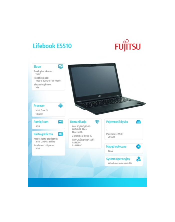 fujitsu Notebook Lifebook E5510/W10P/15 i5-10210U/8G/SSD256 M.2                  PCK:E5510MC5GMPL główny