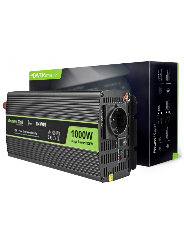 green cell Przetwornica 12V/230V 1000W/2000W Czysty sinus główny
