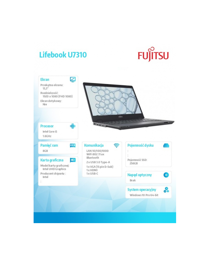 fujitsu Notebook Lifebook U7310/W10P/13, i5-10210U/8G/SSD256 M.2                 PCK:U7310MC5GMPL główny