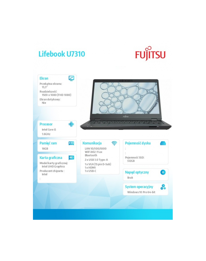 fujitsu Notebook Lifebook U7310/W10P/13, i5-10210U/16G/SSD512 M.2                PCK:U7310MC5IMPL główny