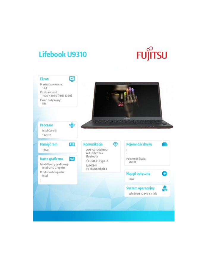 fujitsu Notebook Lifebook U9310/W10P/13.3 czerwony i5-10210U/16G/SSD512 M.2                 PCK:U9310MC5CMPL główny