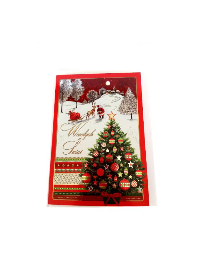 PROMO Karnet złoty Boże Narodzenie (choinka,Mikołaj w tle ) p5 Verte cena za 1szt główny