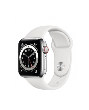 apple Zegarek Series 6 GPS + Cellular, 44mm koperta ze stali nierdzewnej w kolorze srebrnym z paskiem sportowym w kolorze białym