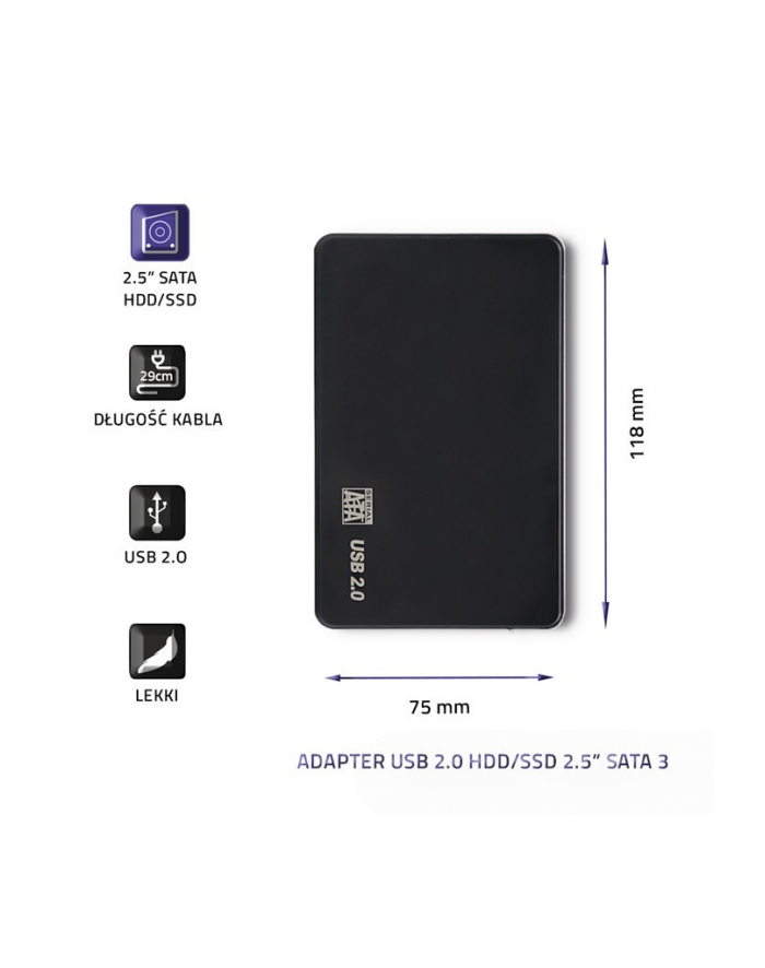 qoltec Obudowa na dysk HDD/SSD 2.5 cala SATA3 | USB 2.0 | Czarny główny
