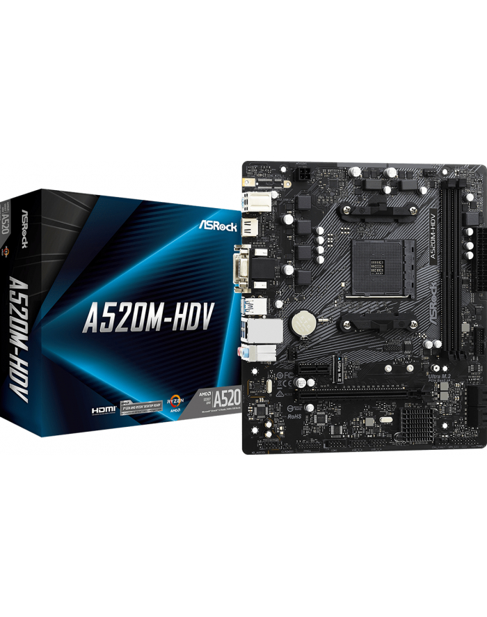 asrock Płyta główna A520M-HDV AM4 2DDR4 HDMI/DVI/VGA M.2 mATX główny