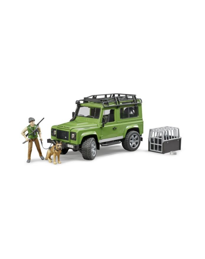 bruder Land Rover Defender z figurką leśnika i z psem główny