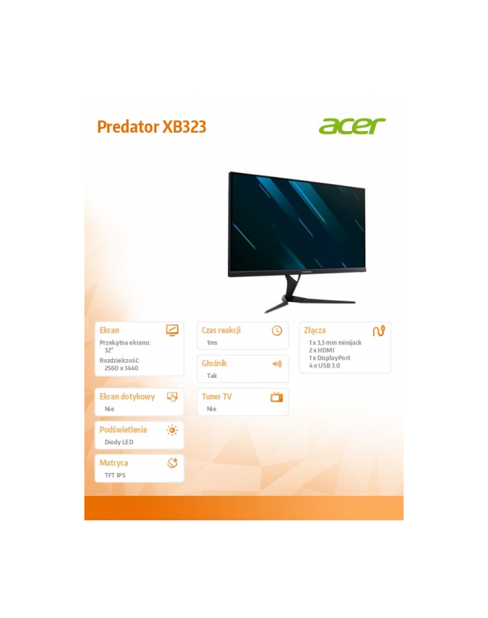 acer Monitor 32 cale Predator XB323 UGPbmiiphzx główny