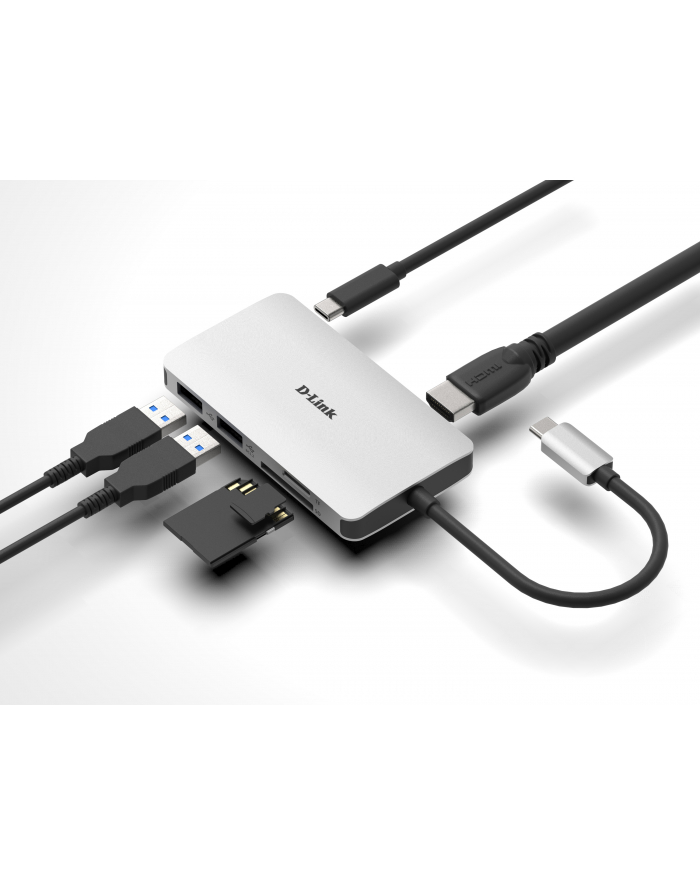 D-LINK USB-C 6-port USB 3.0 hub with HDMI and SD ' microSD card reader and USB-C charging port główny