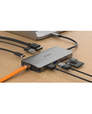 D-LINK USB-C 8-port USB 3.0 hub with HDMI and Ethernet and SD ' microSD card reader and USB-C charging port