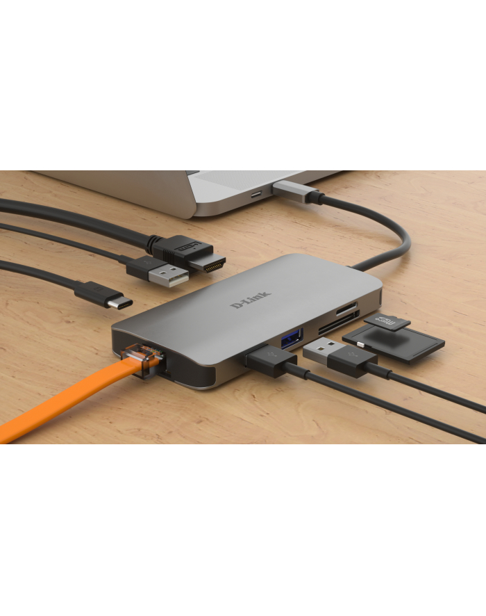 D-LINK USB-C 8-port USB 3.0 hub with HDMI and Ethernet and SD ' microSD card reader and USB-C charging port główny